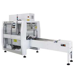 Flow pack with box motion sealing & upper film reel