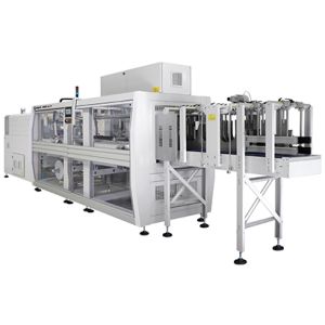 In-line infeed automatic overlap shrink wrapper film + pad